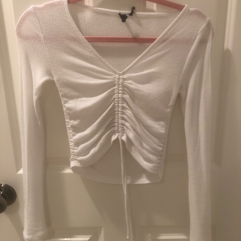 Urban Outfitters White Long Sleeve Ruched Top
